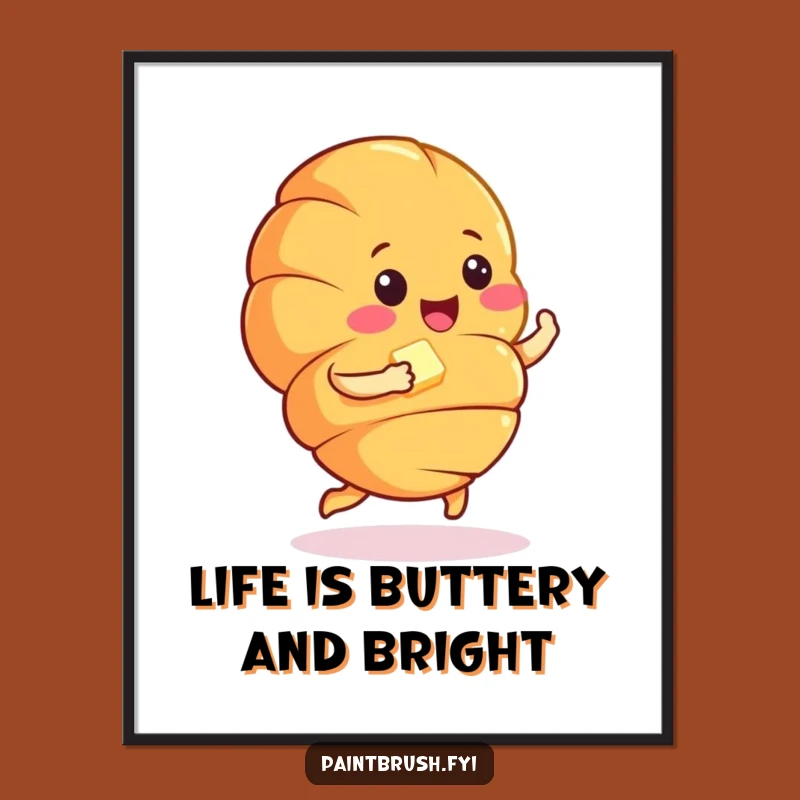 Funny Free Printable Wall Art: Jigging Croissant Butter Buddy for Kitchen Decor Downloadable