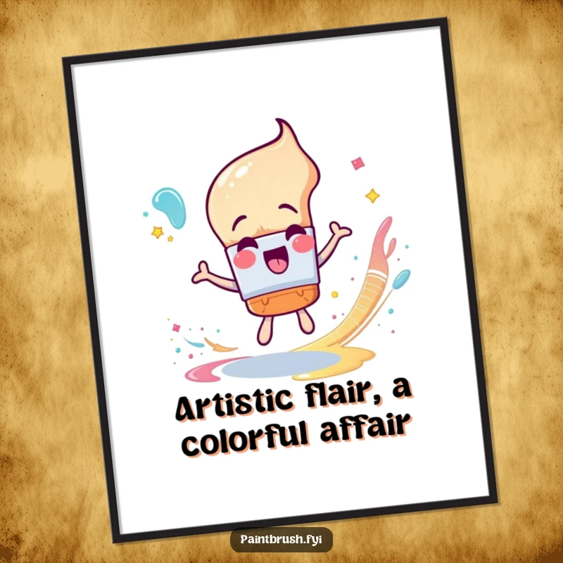 Funny Free Printable Wall Art: An excited paintbrush character spinning energetically, leaving a dazzling trail of glittery paint.
