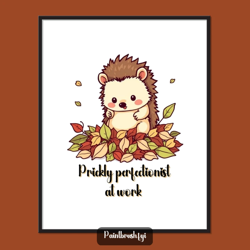 Free Printable Wall Art: Neat Hedgehog Leaf Pile Funny Downloadable Art