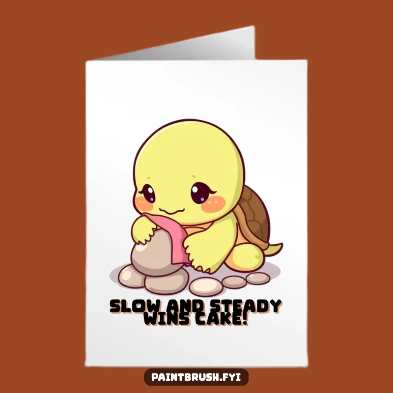 Free Printable Birthday Card: Polishing Turtle, Funny Downloadable Gift of Patience