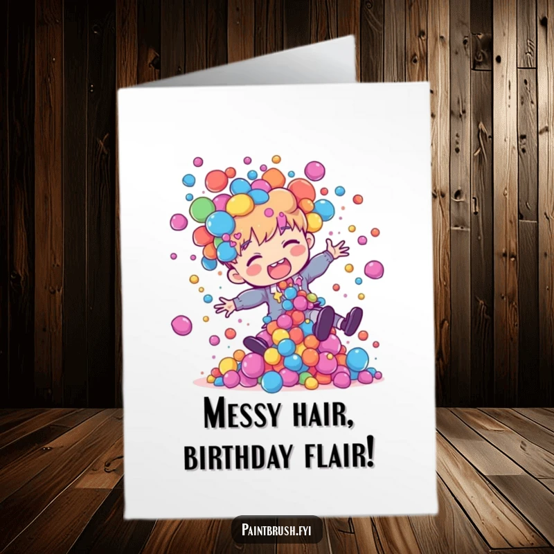 Funny Free Printable Birthday Card: Painter character tripping, sending colorful paint blobs flying everywhere with a surprised expression.