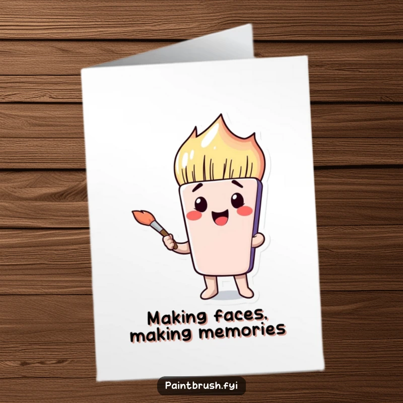 Funny free printable birthday card featuring a paintbrush character making a comical face while holding its brush.