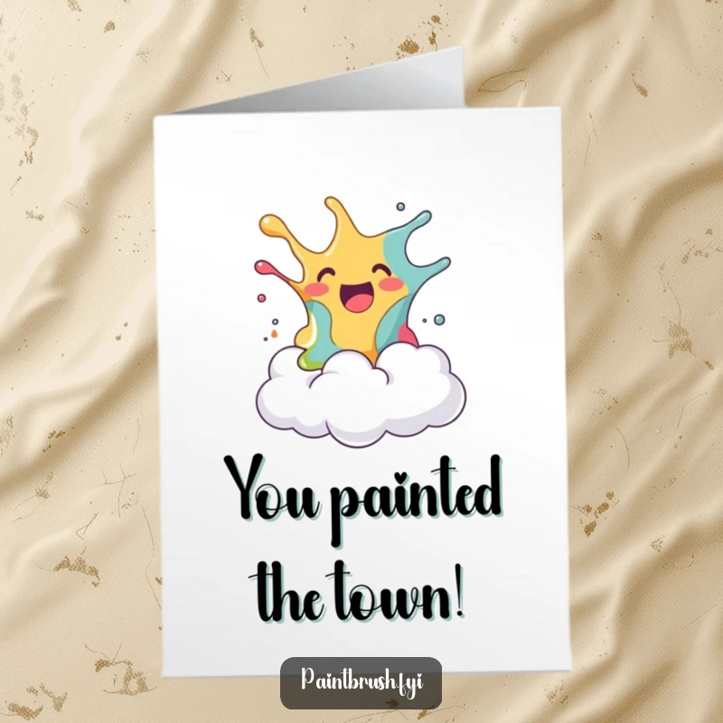 Funny Free Printable Congratulations Card showing a happy paint blob mid-splash onto a shocked, fluffy cloud.