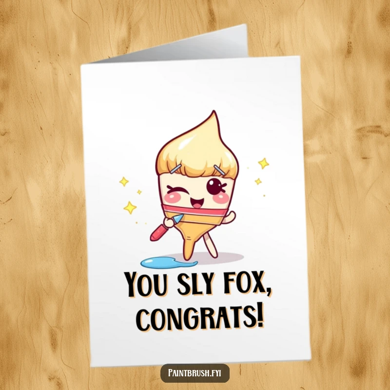 Funny Free Printable Congratulations Card: Winking paintbrush character with a sparkly paint trail, a chic downloadable for celebrating wins.