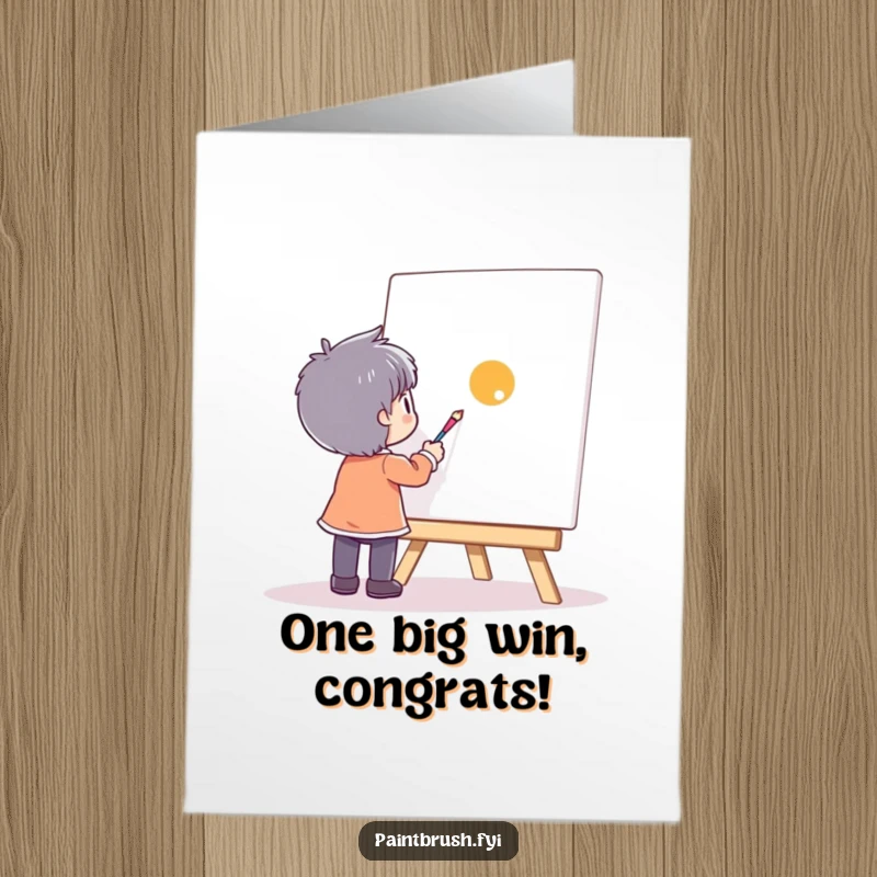 Funny Free Printable Congratulations Card: A character happily adds a single, vibrant dot to a vast canvas, representing success.