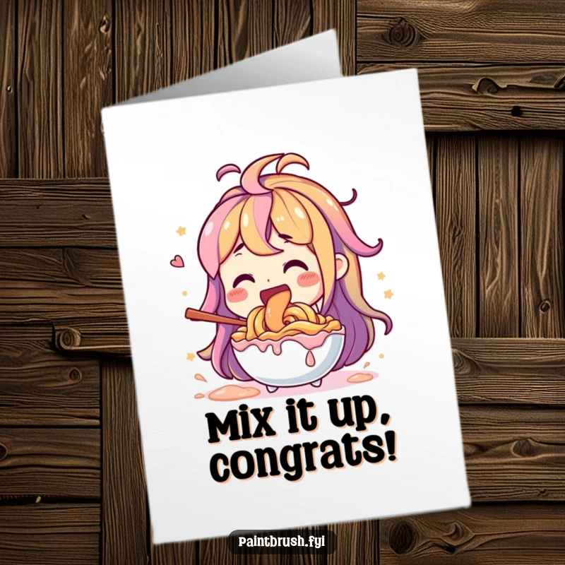 Funny Free Printable Congratulations Card: Character mixing vibrant paints with gusto, a colorful downloadable symbol of achievement.