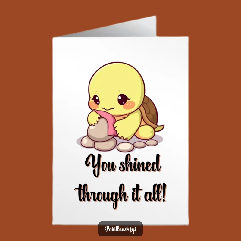 Free Printable Congrats Card: Polishing Turtle, Funny Downloadable for Cherished Success