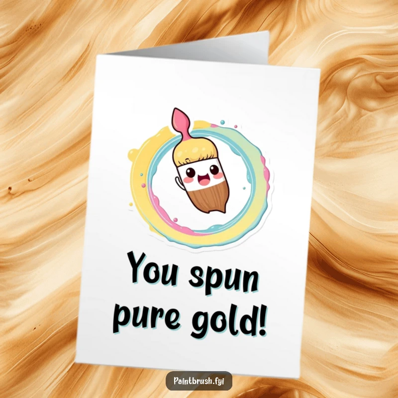 Funny Free Printable Congratulations Card: Paintbrush character enthusiastically splashing paint in a spiral pattern, cheering success.