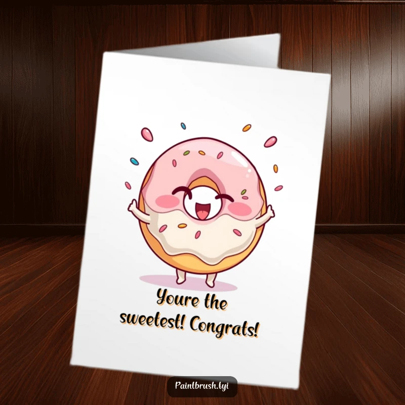 Funny Free Printable Congratulations Card: A winking donut character excitedly juggles sprinkles, celebrating a fantastic and sweet achievement.