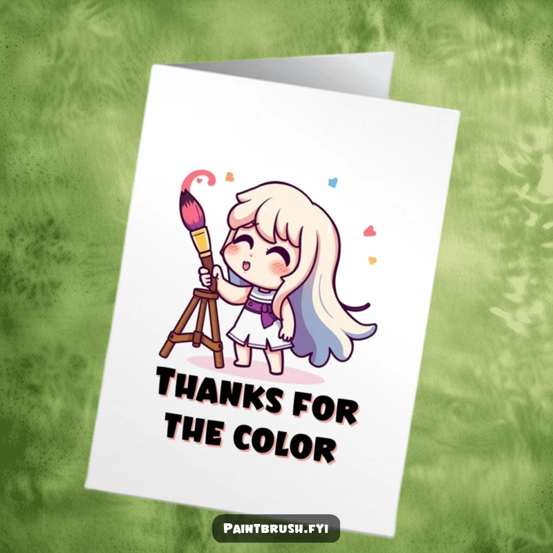 Funny Free Printable Thank You Card: Character uses a paintbrush as a trumpet, creating colorful musical notes, a downloadable thank you.