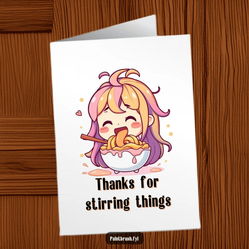 Funny Free Printable Thank You Card: Character joyfully mixing multiple vibrant paint colors, a splashy downloadable thank you.