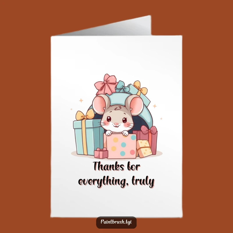 Free Printable Thank You Card: Mouse & Gifts DIY Downloadable Gift