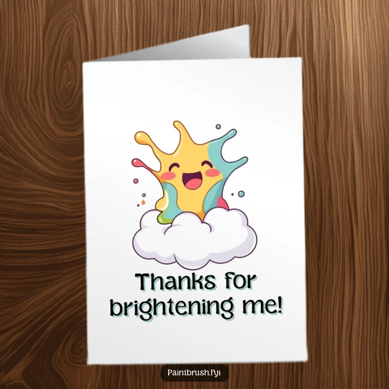 Funny Free Printable Thank You Card: A cheerful paint blob makes a colorful landing on a startled cloud.