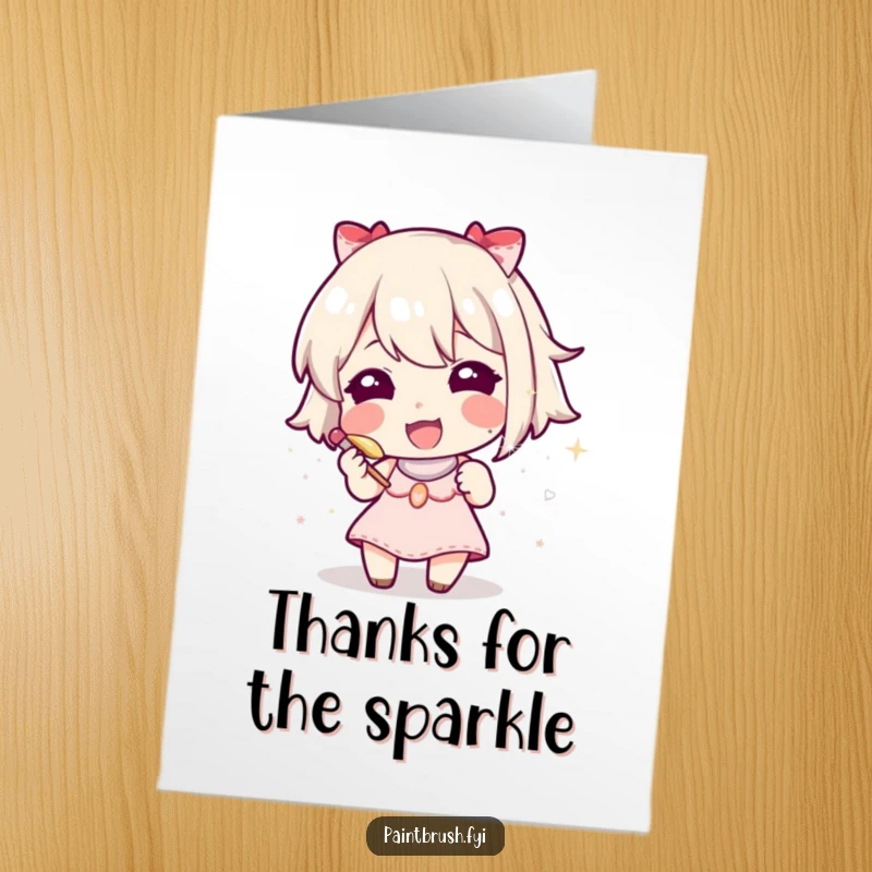 Funny Free Printable Thank You Card: A character painstakingly adding glitter with a minuscule brush, a downloadable expression of thanks.