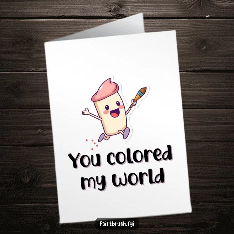 Funny Free Printable Thank You Card: Cheerful paintbrush character leaps with excitement, leaving a trail of dots, a unique thanks.