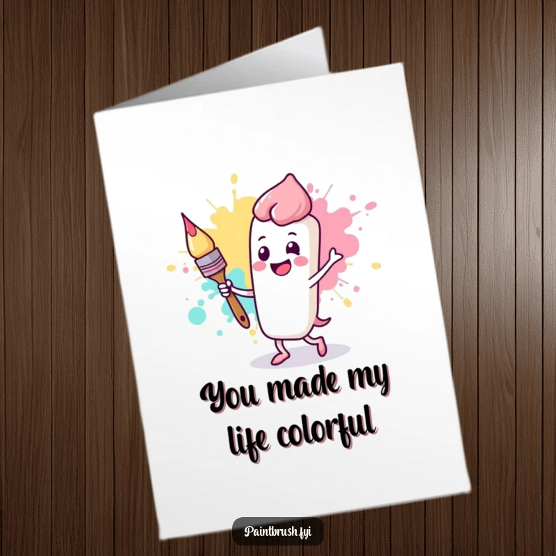Funny Free Printable Thank You Card: Happy paintbrush character dances with a lively paint splotch, expressing thanks with glee.