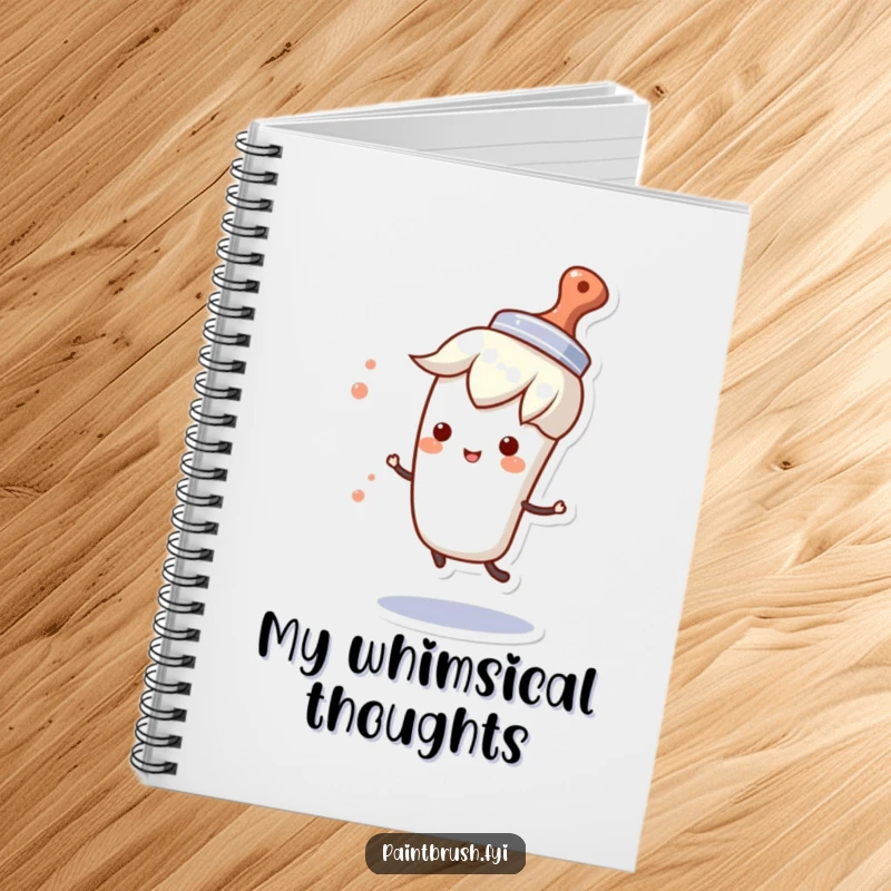 Funny notebook cover featuring a paintbrush character wearing a small hat and spinning happily, perfect for artists to record ideas.