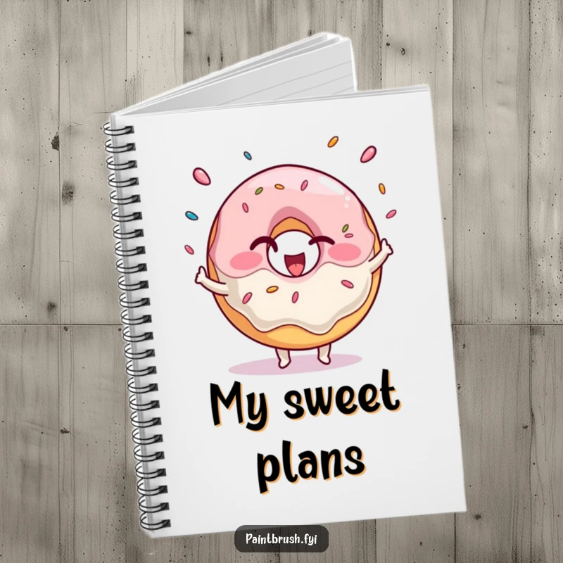 Funny Notebook with a winking donut character juggling sprinkles, perfect for jotting down sweet ideas.