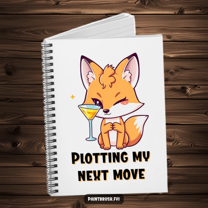 Funny Fox Notebook with a sly character winking and holding a cocktail, perfect for capturing clever ideas.