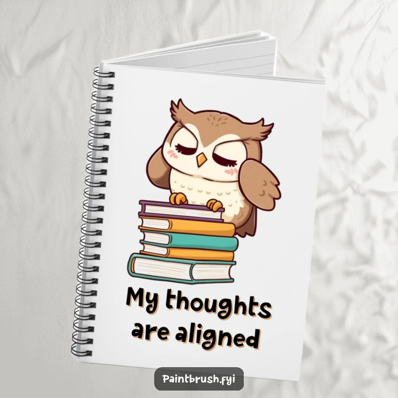 Funny notebook with a meticulous owl character straightening books on its cover, perfect for note-taking and journaling.
