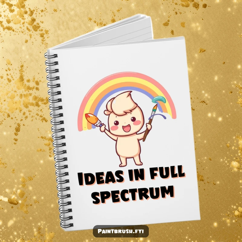 Funny Notebook: A paintbrush character painting a rainbow arc, designed for journaling creative thoughts and colorful ideas.