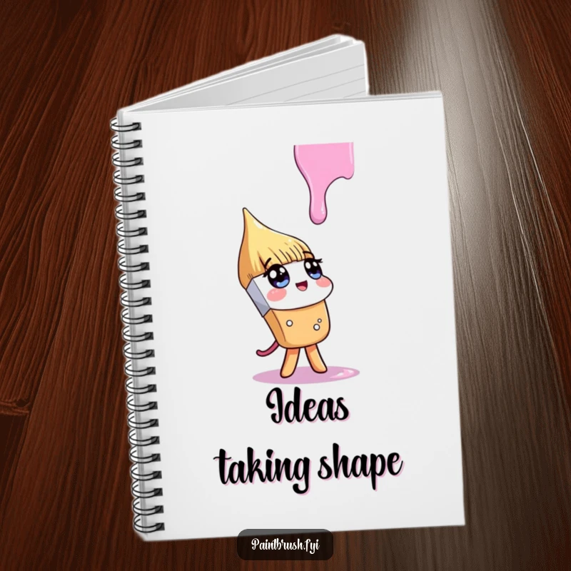 Funny notebook featuring a paintbrush character looking up curiously at a falling paint drip, ideal for journaling creative thoughts and observations.
