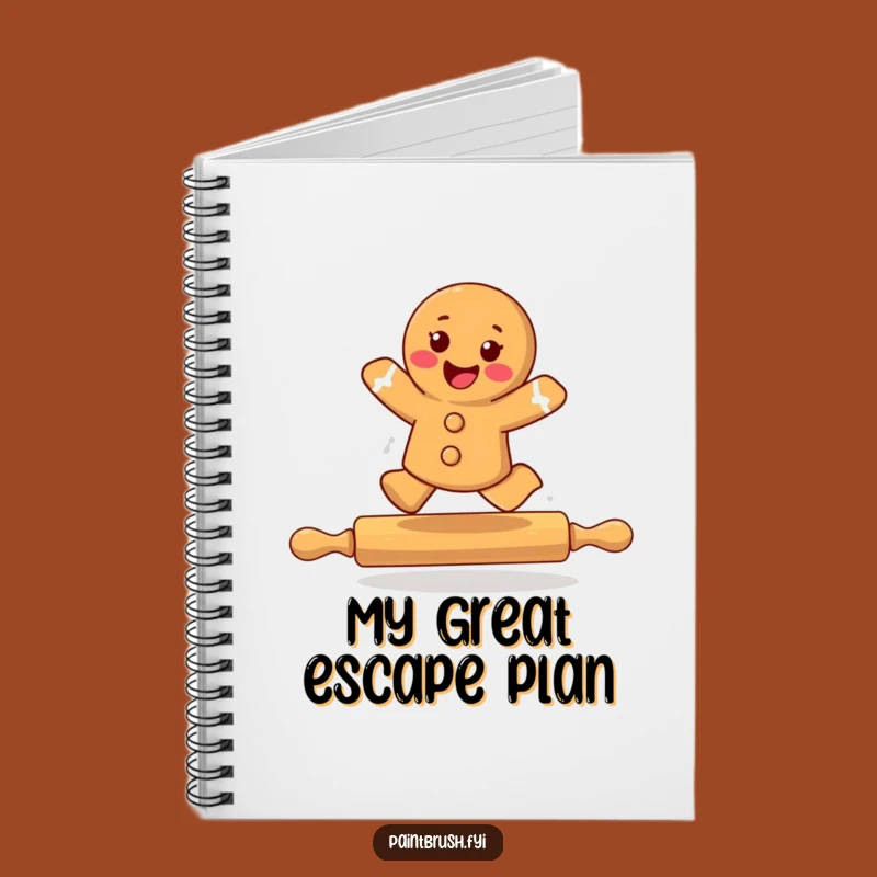 Funny Gingerbread Cookie Leaping Rolling Pin Notebook - Creative Journal Gift