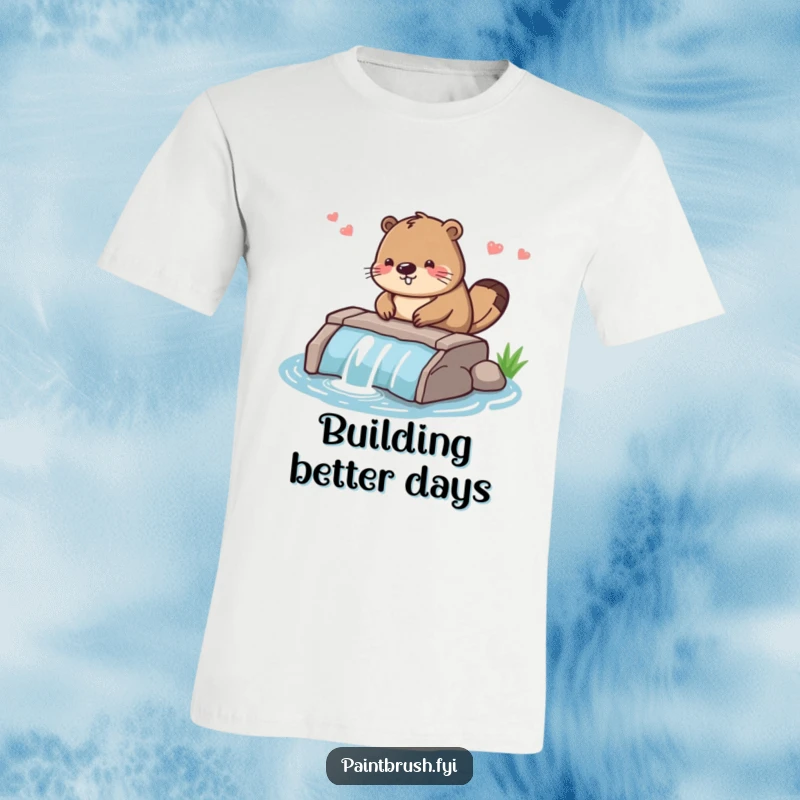Funny t-shirt depicting a diligent beaver character smoothing the edges of a small dam, symbolizing craftsmanship and effort.