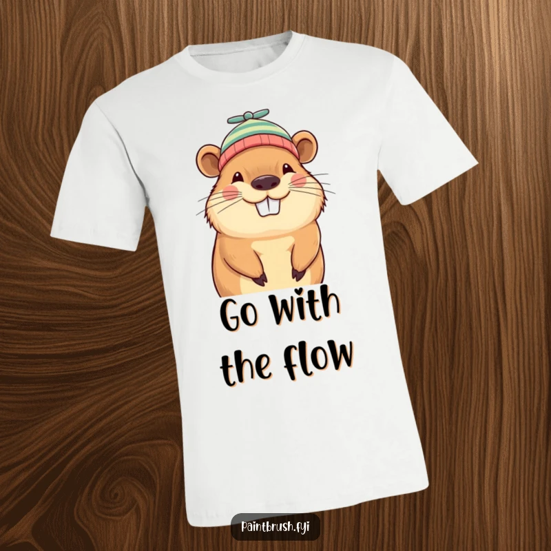 Funny capybara beanie t-shirt, grinning capybara wearing a tiny propeller beanie, symbolizing playful adventure and chill vibes.
