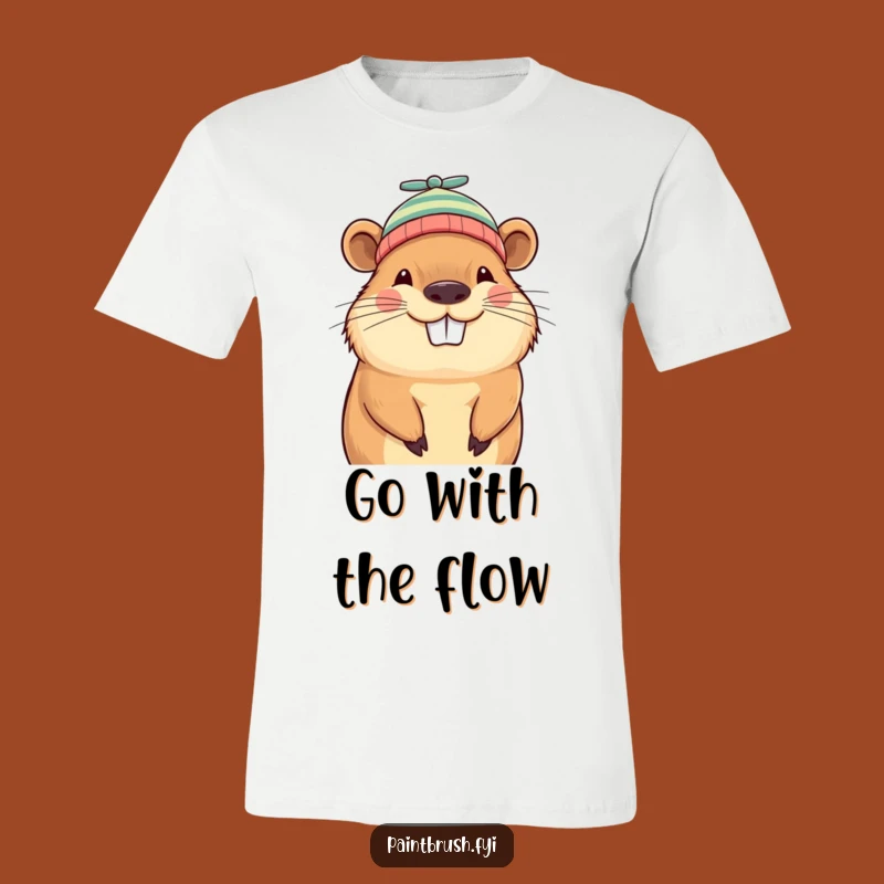 Funny Capybara Beanie T-Shirt: Grinning Character Whimsical Tee