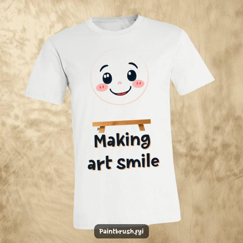 Funny t-shirt design of a determined paintbrush character focused on painting a big, happy smiley face.