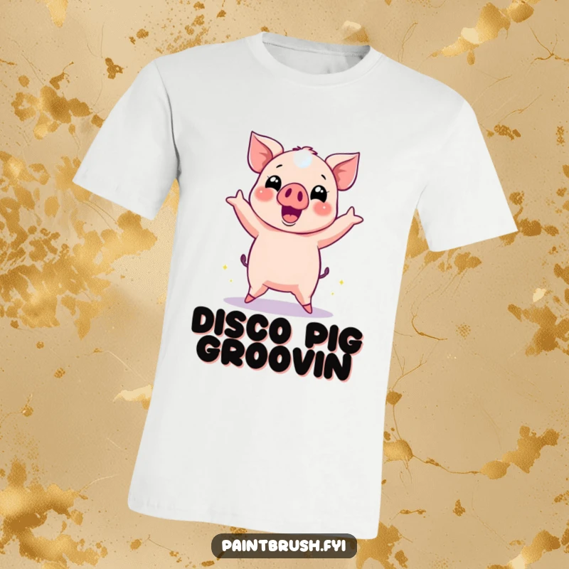 Funny Pig Disco Dance T-Shirt, depicting an energetic pig dancing with disco ball reflections, full of vibrant energy.