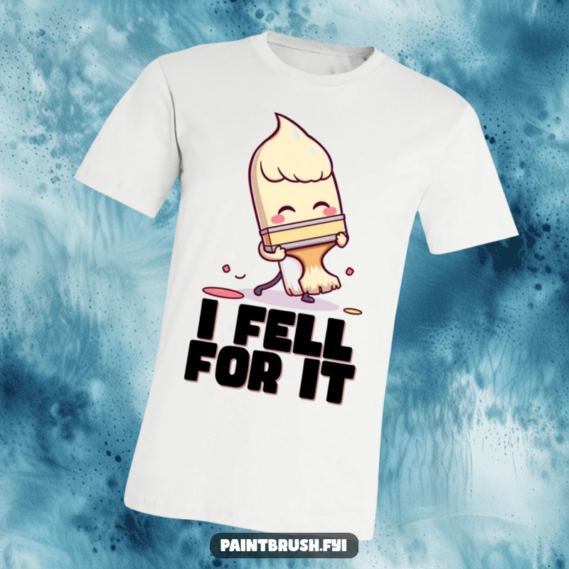 Funny T-Shirt: A paintbrush character comically tripping over its own bristles, capturing the chaotic and humorous side of art.