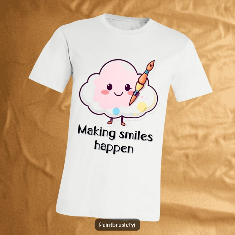 Funny t-shirt featuring a joyful paintbrush painting a smiling face onto a cloud, symbolizing happiness and artistic creation in the sky.