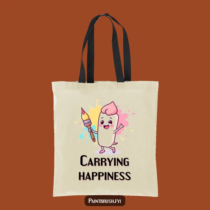 Funny Happy Paintbrush Tote Bag: Art Party Carrier, Joyful Art Supplies
