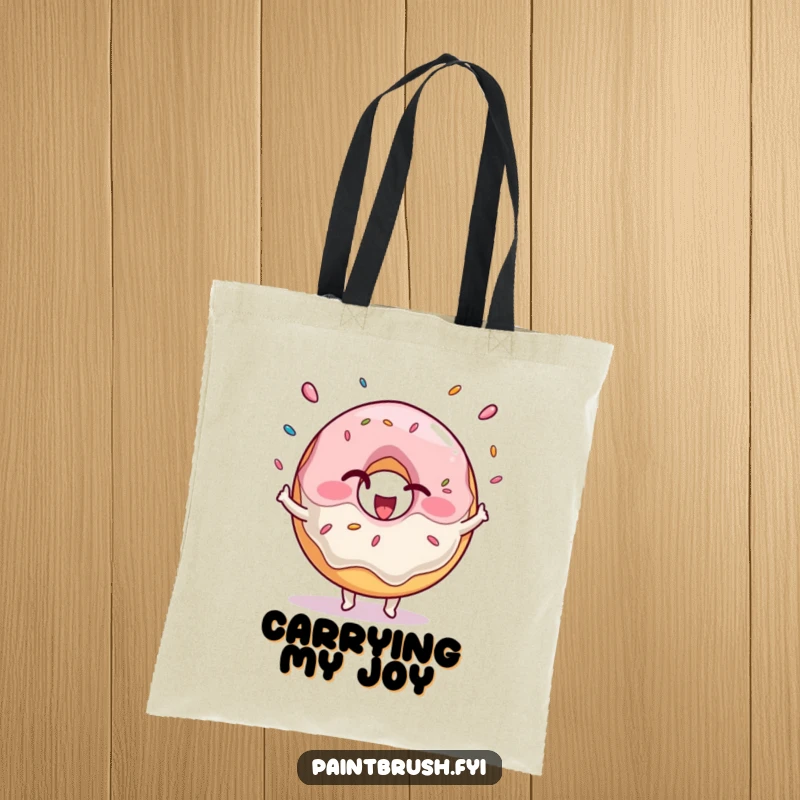 Funny Tote Bag with a winking donut character juggling sprinkles, perfect for sweet errands and everyday fun.