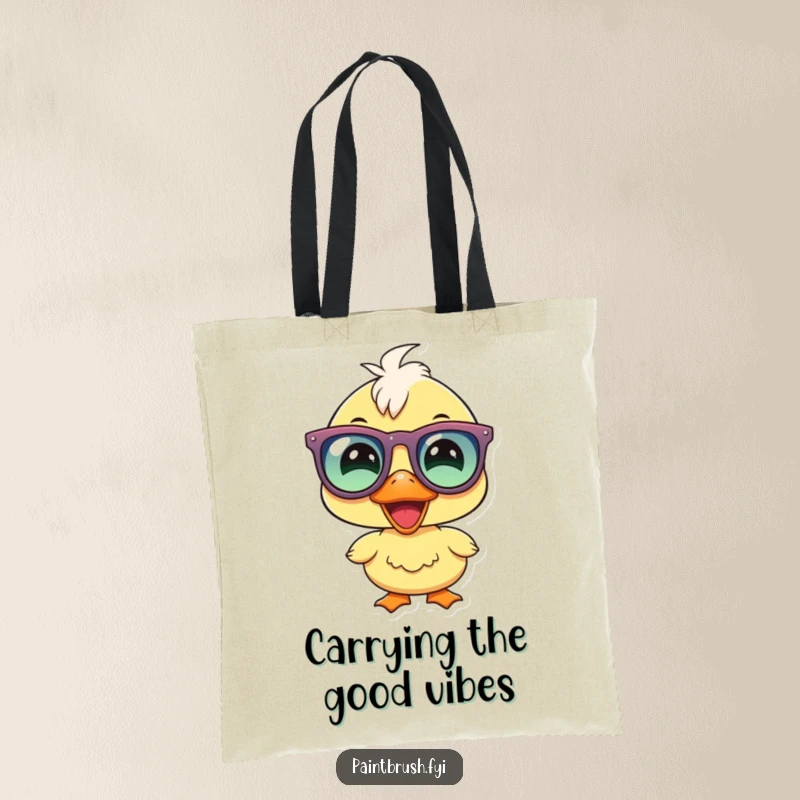 Funny duckling party tote bag, joyous duckling wearing oversized party glasses and smiling, perfect for carrying happiness.