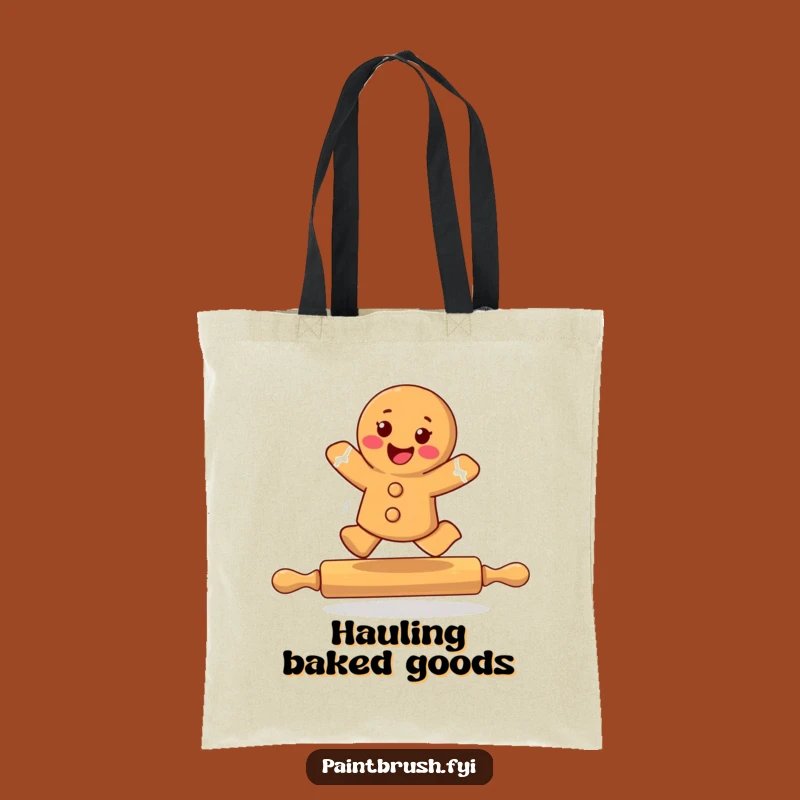 Funny Gingerbread Cookie Leaping Rolling Pin Tote Bag - Whimsical Accessory Gift